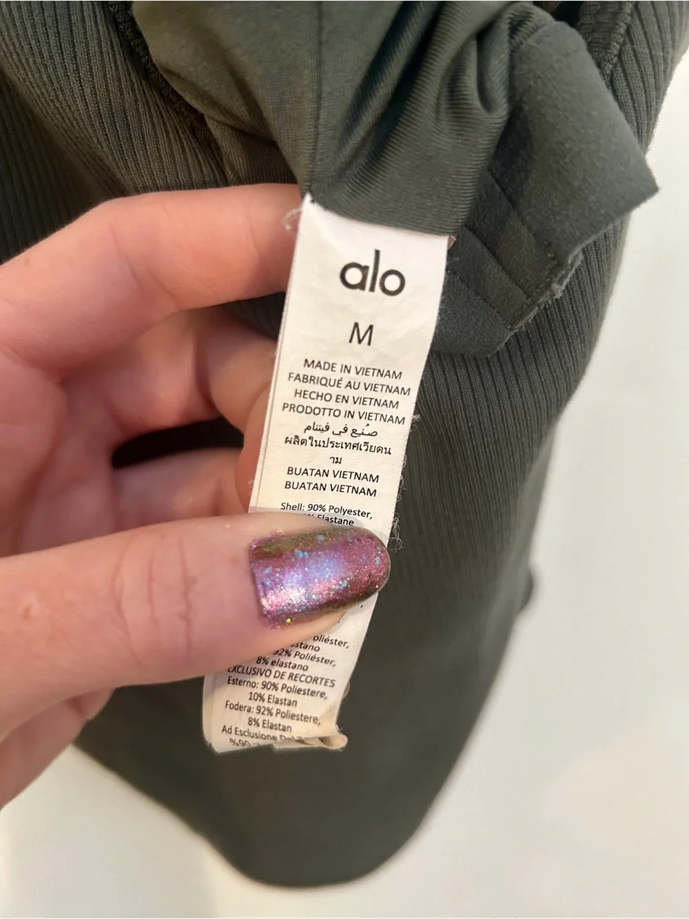 ALO Yoga Ribbed V-Neck Racerback Crop Tank - Olive